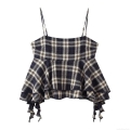 Women's Sexy Plaid Camisole Top Irregular Peplum Hem Backless Sleeveless Tank Top Square Neck Street Style Summer Vest For Women