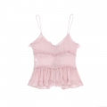 Women's Y2K Ruffle Layered Chiffon Camisole Front Tie Semi-Transparent Solid Color Tank Top Sexy Sleeveless Short Top Summer Streetwear