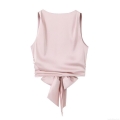 Women's Y2K Satin Backless Tank Top Sexy Bow Tie Knot Halter Camisole Elegant Summer Streetwear Party Clubwear Sleeveless Blouse Polyester Shirt
