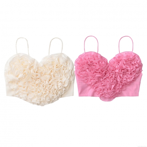 Women's 3D Heart Shaped Ruffle Camisole Tank Top Polyester Cropped Slim Fit Streetwear Party Sleeveless Top for Summer