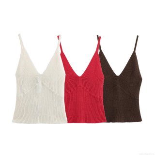 Women Sexy V Neck Backless Ribbed Knit Camisole Summer Slim Fit Solid Color Spaghetti Strap Crop Top Streetwear Casual Tank Top