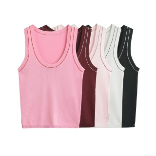 Women's Contrast Trim Knitted Tank Top Sleeveless Slim Fit U-Neck Casual Camisole Minimalist Streetwear Summer Autumn Vest Top for Women
