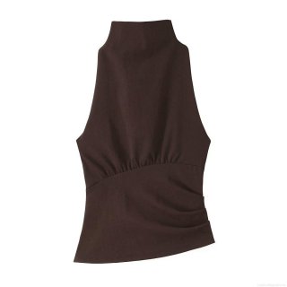 Women's Sexy Backless Halter Neck Sleeveless Top Ruched Slim Fit Polyester Streetwear Camisole Solid Color Dark Brown Spring Fashion Tank Top Women's Sexy Backless Halter Neck Sleeveless Top Ruched Slim Fit Polyester Streetwear Camisole Solid Color Dark Brown Spring Fashion Tank Top