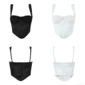 Women's Sexy Satin Corset Top Fishbone Boning Bustier Pleated Drawstring Camisole Crop Top For Party Streetwear Fashion Sleeveless Slim Fit Bralette Clubwear