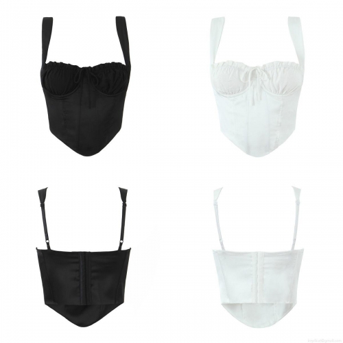 Women's Sexy Satin Corset Top Fishbone Boning Bustier Pleated Drawstring Camisole Crop Top For Party Streetwear Fashion Sleeveless Slim Fit Bralette Clubwear
