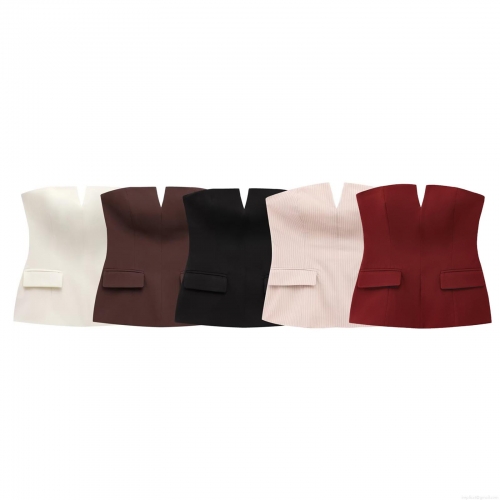 Women's Strapless Tube Top Sexy Deep V-Neck Slim Fit Polyester Waistcoat Style Corset Top For Summer Party Streetwear Clubwear