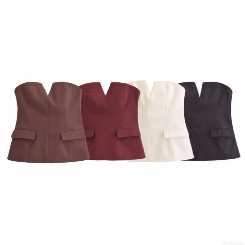 Women Sexy V-Neck Notch Strapless Tube Top Slim Fit Polyester Bustier With Decorative Pockets Solid Color Summer Crop Top For Party Clubwear Streetwear Elegant Lady Clothing Women Sexy V-Neck Notch Strapless Tube Top Slim Fit Polyester Bustier With Decorative Pockets Solid Color Summer Crop Top For Party Clubwear Streetwear Elegant Lady Clothing