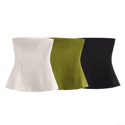 Women Sexy Strapless Slim Fit Polyester Corset Top Summer Streetwear Crop Top Solid Color Backless Party Top for Women Fashion Tube Top