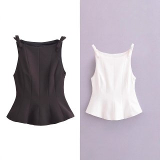 Women Fashion Sleeveless Peplum Top Elegant Bow Shoulder Strap Solid Color 100% Polyester Tank Top For Party Streetwear Casual Ladies Summer Clothing Women Fashion Sleeveless Peplum Top Elegant Bow Shoulder Strap Solid Color 100% Polyester Tank Top For Party Streetwear Casual Ladies Summer Clothing