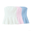 Women's Sexy Peplum Tube Top Strapless Slim Fit Solid Color Woven Polyester Shirt Summer Party Clubwear Sleeveless Bodycon Short Tank Top For Ladies