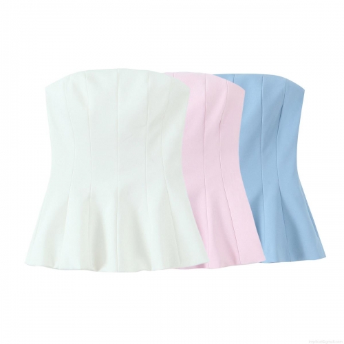 Women's Sexy Peplum Tube Top Strapless Slim Fit Solid Color Woven Polyester Shirt Summer Party Clubwear Sleeveless Bodycon Short Tank Top For Ladies Women's Sexy Peplum Tube Top Strapless Slim Fit Solid Color Woven Polyester Shirt Summer Party Clubwear Sleeveless Bodycon Short Tank Top For Ladies