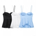 Women's Sexy Corset Camisole Top Polyester Slim Fit Ruffle Hem Pleated Bust Zipper Side Spaghetti Strap Tank Top For Summer Party Clubwear Streetwear