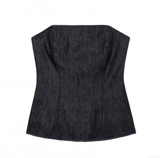 Women's Denim Tube Top Sexy Slim Fit Strapless Bandeau Top For Summer Party Streetwear Solid Black Polyester Blend Sleeveless Crop Top Vest