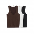 Women's U-Neck Ribbed Knit Tank Top Slim Fit Elastic Summer Sleeveless Basic Casual Solid Color Mercerized Cotton Polyester Camisole For Daily Streetwear