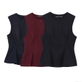 Women's Sleeveless Round Neck Tank Top Polyester Seoul Twill Peplum Hem Pleated Back Zipper Solid Color Casual Streetwear Top