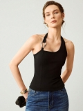 Women's Halter Neck Slim Fit Tank Top With Metal Ring Sexy Asymmetric One Shoulder Sports Yoga Crop Top Sleeveless Tops For Party Gym Activewear