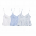 Women Striped Peplum Camisole V Neck Button Down Sleeveless Tank Top Fashion Summer Poplin Pleated Vest For Daily Streetwear Party