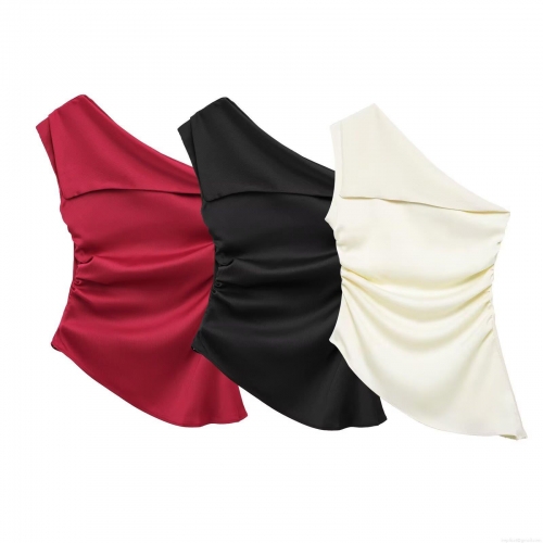 Women's One Shoulder Ruched Tank Top Sexy Asymmetric Sleeveless Summer Vest Streetwear Polyester Blend Slim Fit Top For Women Women's One Shoulder Ruched Tank Top Sexy Asymmetric Sleeveless Summer Vest Streetwear Polyester Blend Slim Fit Top For Women