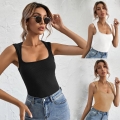 Women's Sexy Square Neck Ribbed Knit Tank Top Sleeveless Slim Fit Viscose Solid Basic Camisole For Women Summer Casual Tops