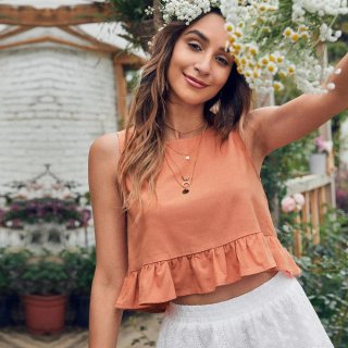 Women's Summer Ruffle Hem Sleeveless Tank Top Casual Cotton Crew Neck Crop Top For Vacation Party Holiday Ladies Top