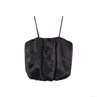 Women's Black Satin Rhinestone Camisole Top Sexy Spaghetti Strap Bubble Hem Tank Top Party Clubwear Streetwear For Women Women's Black Satin Rhinestone Camisole Top Sexy Spaghetti Strap Bubble Hem Tank Top Party Clubwear Streetwear For Women