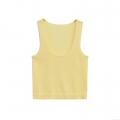 Women Summer Sexy U-Neck Knit Tank Top Sleeveless Solid Sunflower Yellow Mercerized Cotton Ribbed Vest Top Slim Fit Casual Streetwear Beach Camisole For Women