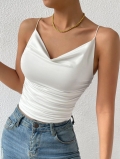 Women's Sexy Cowl Neck Ruched Cami Top Slim Fit Spaghetti Strap Sleeveless Tank Top Solid Color Viscose Elastane Summer Top