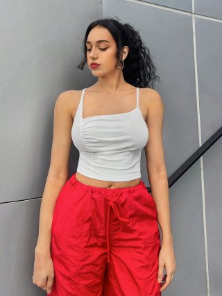 Women's Ruched Cami Crop Top Sexy Slim Fit Cotton Blend Sleeveless Vest Summer Casual Streetwear Tank Top for Women Fashion Women's Ruched Cami Crop Top Sexy Slim Fit Cotton Blend Sleeveless Vest Summer Casual Streetwear Tank Top for Women Fashion