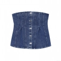 Women's Fashion Washed Denim Tube Top Slim Fit Single Breasted Corset Vest Sexy Strapless Streetwear Summer Blue Crop Top
