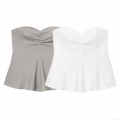 Women's Sexy Peplum Tube Top Ruched Heart Neckline Backless Sleeveless Cotton Linen Blend Summer Solid Color Shirt With Back Zipper