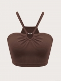 Women's Ribbed Knit Halter Neck Camisole With Heart Metal Buckle Sexy Slim Fit Short Tank Top For Summer Party Polyester Elastane Crop Top