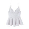 Women's Sexy Striped Cami Top Polyester Backless Peplum Camisole Ruffle Hem Sleeveless V-Neck Summer Beach Party Casual Streetwear Fashion Top For Women