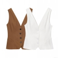 Women's Slim Fit Suit Vest V-Neck Single Breasted Polyester Twill Sleeveless Camisole Top For Street Office Daily Wear Fashion Waistcoat