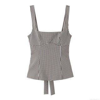 Women's Plaid Gingham Camisole Bow Cutout Backless Sleeveless Tank Top Polyester Summer Sexy Slim Fit Crop Top for Women Streetwear