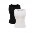 Women's Sexy Hollow Out Lace Patchwork Ribbed Tank Top Open Back Round Neck Sleeveless Slim Fit Summer Streetwear Shirt With Built-in Pads