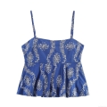 Women's Sexy Backless Floral Embroidery Camisole Tank Top Floral Eyelet Cotton Blend Ruffle Hem Summer Beach Sleeveless Streetwear Top