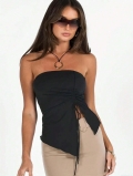 Women's Sexy Strapless Tube Top Drawstring Pleated Irregular Slit Slim Fit Polyester And Elastane Summer Top For Party Clubwear