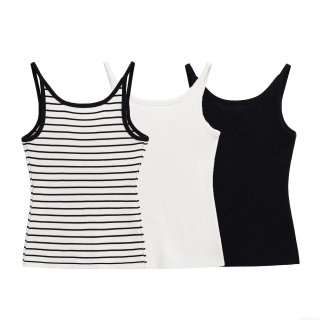 Women's Contrast Striped Sleeveless Camisole Ribbed Knit Spaghetti Strap V Neck Sexy Casual Slim Fit Basic Tank Top For Summer Beach
