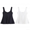 Women's Sexy V-Neck Backless Peplum Tank Top Summer Sleeveless Ruffle Hem Solid Color Polyester Camisole Streetwear Casual Top for Women