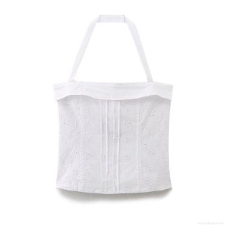 Women Halter Neck Tank Top Cotton Blend Embroidered Lace Cropped Sleeveless Backless Top For Summer Beach Vacation Streetwear Sexy Camisole