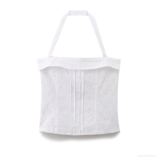 Women Halter Neck Tank Top Cotton Blend Embroidered Lace Cropped Sleeveless Backless Top For Summer Beach Vacation Streetwear Sexy Camisole
