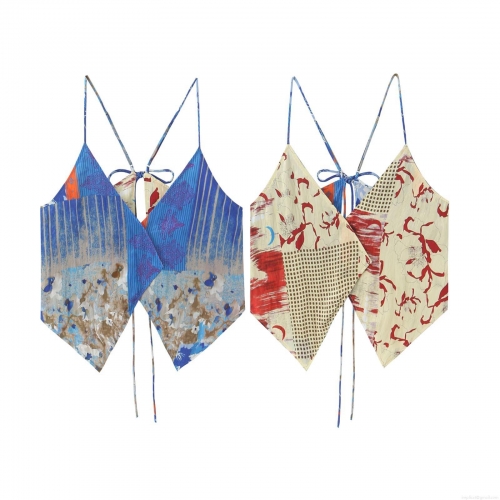 Women's Double-Sided Wearable Asymmetrical Backless Printed Camisole Summer Boho Tie-Back Crop Tank Top Bohemian Sleeveless Vest For Summer Daily Beach Party
