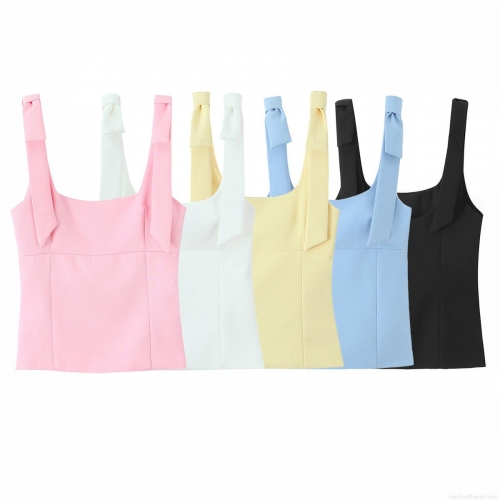 Women's Sexy Square Neck Bow Tie Shoulder Strap Camisole Top Summer Slim Fit Plain Sleeveless Vest Shirt Streetwear Fashion Crop Tank Top Women's Sexy Square Neck Bow Tie Shoulder Strap Camisole Top Summer Slim Fit Plain Sleeveless Vest Shirt Streetwear Fashion Crop Tank Top