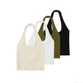 Sexy Halter Neck Backless Slim Fit Polyester Tank Top Summer Solid Color Sleeveless Camisole For Women Streetwear Daily Casual Clothing