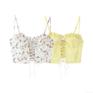Women's Floral Print Lace Up Corset Camisole Top Slim Fit Polyester Adjustable Straps Frill Trim Bustier Crop Tank Top For Women Vacation Summer Streetwear