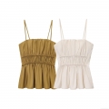 Women's Summer Camisole Top Simulated Tencel Tie-Waist Smocked Peplum Cami For Daily Vacation Streetwear Plain Color Sleeveless Top