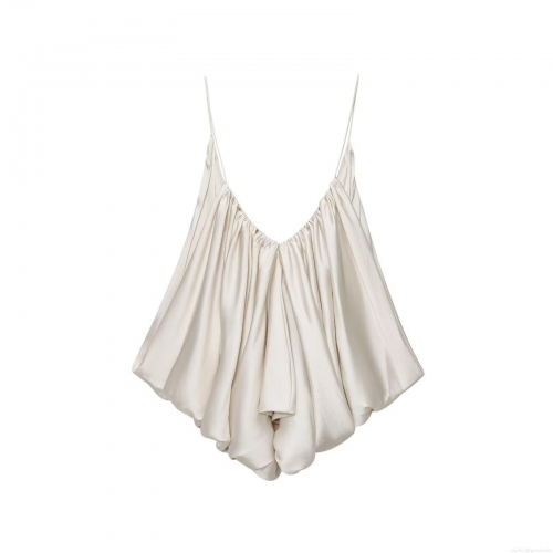 Women's Satin Cami Top Ruched V Neck Spaghetti Strap Sleeveless Sexy Silk Texture Tank Top Summer Streetwear Party Solid White Camisole