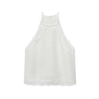 Women's Summer Halter Lace Crochet Tank Top White Patchwork Backless Sleeveless Cotton Linen Blend Sexy Streetwear Casual Vest Shirt