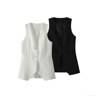 Women's V-Neck Sleeveless Suit Vest Elegant Single Breasted Split Hem Polyester Waistcoat For Office Lady Workwear Casual Solid Top Women's V-Neck Sleeveless Suit Vest Elegant Single Breasted Split Hem Polyester Waistcoat For Office Lady Workwear Casual Solid Top