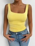 Women's Sexy Square Neck Ruched Tank Top Polyester Spandex Slim Fit Sleeveless Crop Top Summer Casual Ribbed Knit Camisole For Women